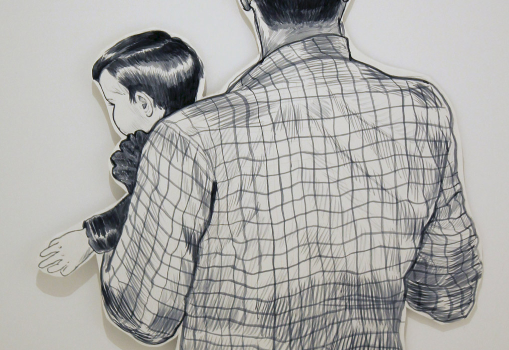 Father and daughter, detail, watercolor on paper
